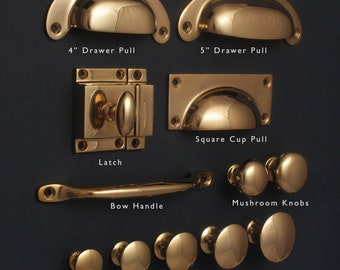 Polished Bronze Cabinet Handles & Knobs | Solid Cast Handles Rose Gold Style | Kitchen Cupboard Drawer Shaker Minimal Cup Pulls | QUALITY