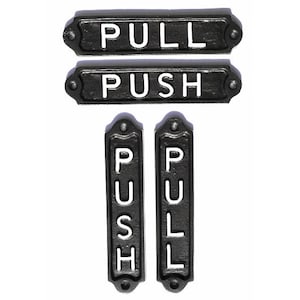 Antique Style Push/Pull Door Signs Cast Metal - Push and Pull Cast Iron Style Door Signs/ Plaques INFRA-30-bl