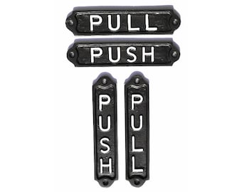 Antique Style Push/Pull Door Signs Cast Metal - Push and Pull Cast Iron Style Door Signs/ Plaques INFRA-30-bl