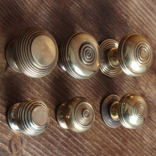 Antique Brass Cupboard Knobs | Victorian Beehive, English Style