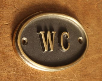 Solid Brass WC Toilet Door Sign -  Vintage Antique Victorian Cast Brass Loo Bathroom Water Closet Old Sign Cast Embossed Style ~ BS-05