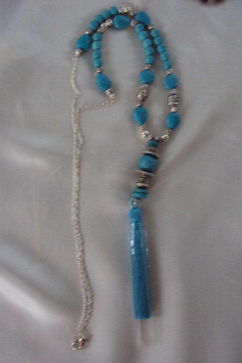 Turquoise Beaded Tassel Necklace