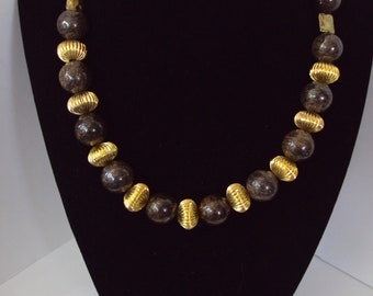 Stone and Gold Chunky Necklace and Bracelet, with Free Earrings