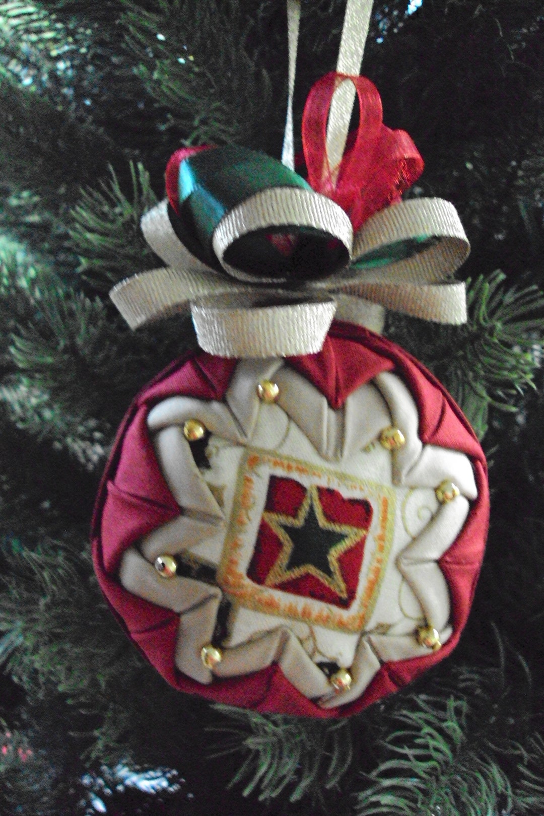 Red and Gold Snow Globe Quilted Ornament Etsy