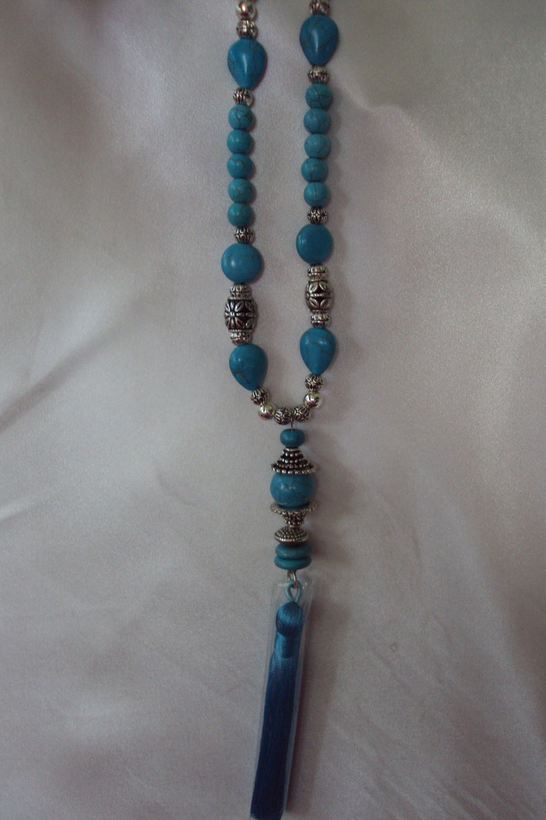Turquoise Beaded Tassel Necklace