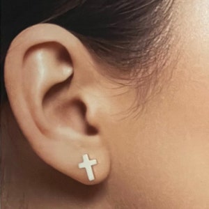 925 Solid Sterling Silver CROSS Earrings / Christian Jewelry / Confirmation Gift / Baptism Gift- Small- Oxidized- Studs