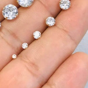 Solid 14K Gold Cubic Zirconia Stud Earrings / 14K Gold CZ Stud Earrings / 14K Gold Round CZ Studs /Trio Set of 2 mm / 3 mm / 4 mm / 5mm