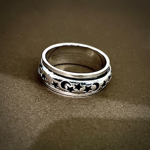 Silver Spinner Ring-.925 Silver STAR Ring-Oxidized STAR Rotating Ring-Star Spinner Ring-Spin Ring help Worry-Cut out Oxidized Spinner Ring