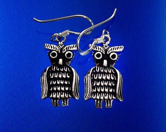 925 Solid Sterling Silver OWL Earrings/Dangle/Oxidized/OWL Jewelry /Owl Silver Jewelry/Owl Dangle/Earrings