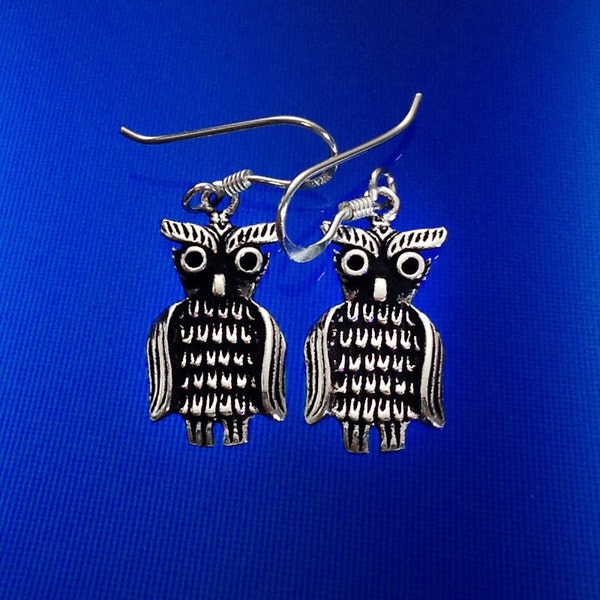 925 Solid Sterling Silver OWL Earrings/Dangle/Oxidized/OWL Jewelry /Owl Silver Jewelry/Owl Dangle/Earrings