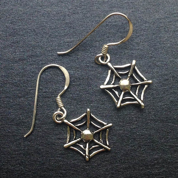 925 Solid Sterling Silver SPIDER WEB Earrings/Dangling/Hook/Oxidized/Double Dangling/Halloween Jewelry/Spooky Jewelry