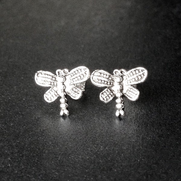 925 Solid Sterling Silver DRAGONFLY / LIBELLE #3 Earrings / Nature Jewelry/ Animal Jewelry- Small- Oxidized- Studs
