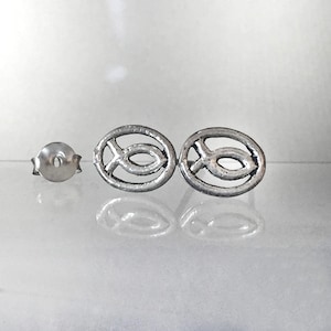 925 Solid Sterling Silver JESUS FISH Earrings/ Ichthus Earrings / Ichthys Earrings/ Christian / Religious Jewerly Small- Oxidized- Studs