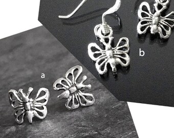 925 Solid Sterling Silver BUTTERFLY Earrings/Butterfly Stud Earrings/Butterfly Dangle Earrings/Oxidized Butterfly Earrings-A