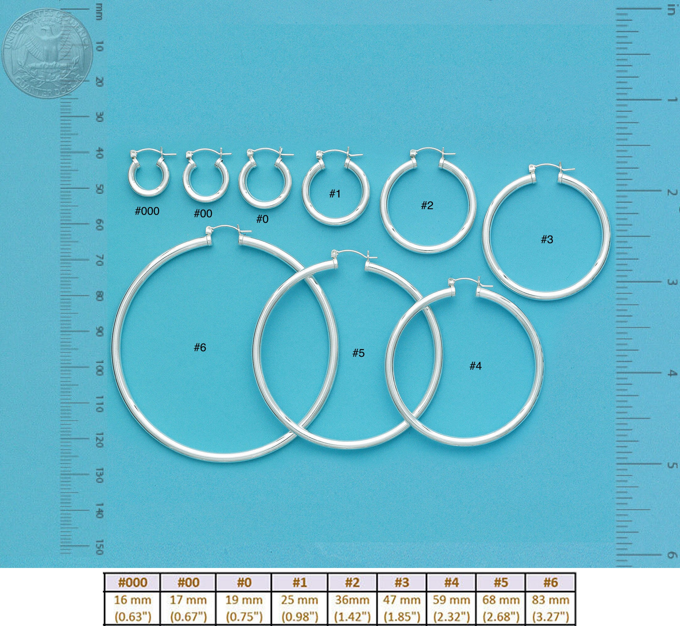 USA925 Sterling Silver Hoop Earrings – Solid Plain Endless/Lever Back (4mm Thick)