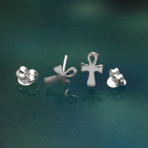 Egyptian Vintage Design 7mm Ankh Stud Post Earrings 925 Sterling Silver