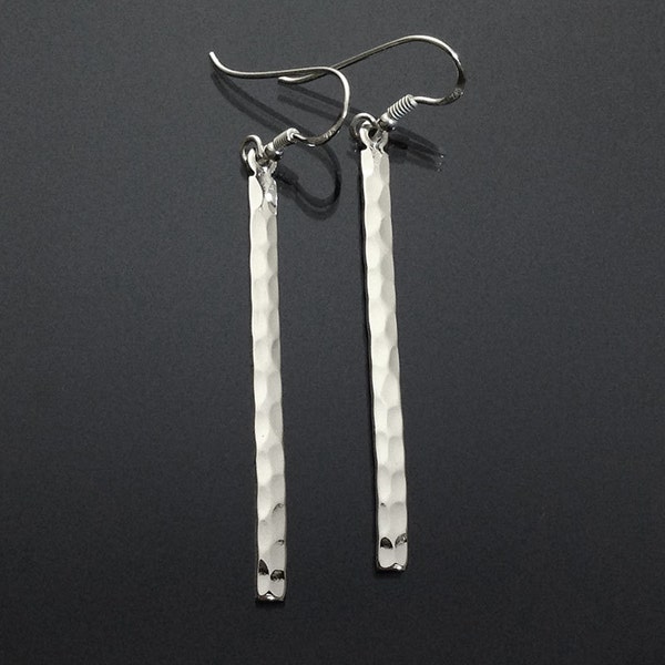 925 Solid Sterling Silber Gehämmert Stick Ohrringe-Gehämmert Bar-Dangle-Hook Ohrringe