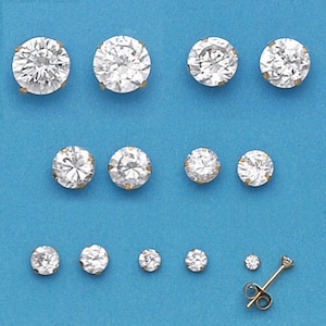 Solid 14K Gold Cubic Zirconia Stud Earrings / 14K Gold CZ Stud Earrings / 14K Gold Round CZ Studs