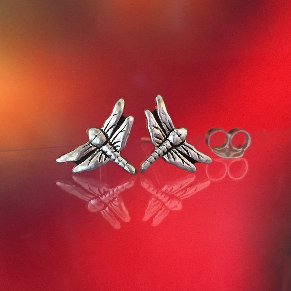 925 Solid Sterling Silver DRAGONFLY #2 Earrings / Libelle Earrings/ Animal Jewelry/ Nature Jewelry- Small- Oxidized- Studs