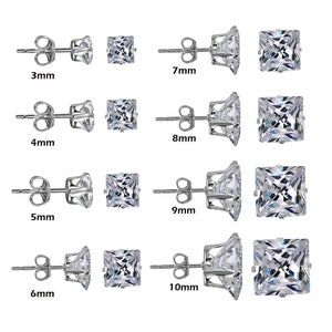 Sterling Silver Cubic Zirconia Stud Earrings / 925 Silver Princess cut CZ Stud Earrings / Silver Square  Studs / Sterling Silver CZ Studs