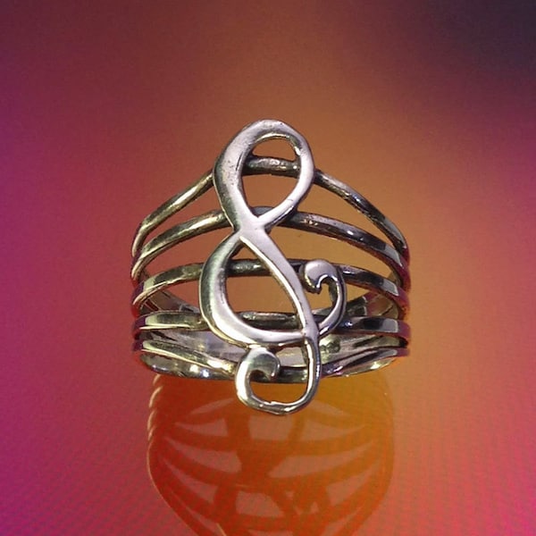 Bague MUSIC NOTE en argent sterling 925/boucles d'oreilles clé de sol/note de musique manuscrite/bijoux pour mélomane/poli/oxydé