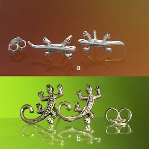 925 Solid Sterling Silver LIZARD / GECKO Earrings / Nature Jewelry / Animal Jewelry- Small- Oxidized- Studs
