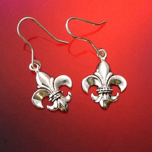 925 Solid Sterling Silver  FLEUR DE LYS Earrings-Dangle-Polished-Fleur de Lis Silver Earrings