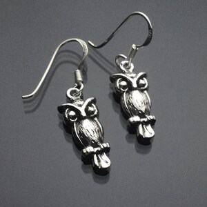 925 Solid Sterling Silver OWL Earrings/Dangling /Oxidized/Darkened/OWL Jewelry /Owl Silver Jewelry/Dangling Owl Earrings/Bird Earrings