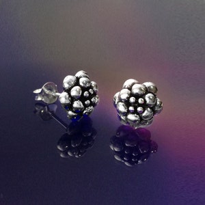 925 Solid Sterling Silver WILD BERRY Earrings-Silver Stud Earrings-Polished-Oxidized