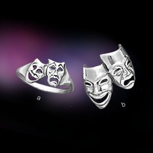 925 Solid Silver COMEDY and TRAGEDY Mask Ring/Theater Comedy and Tragedy Ring/Silver Smile Now Cry Later Mask Ring/Oxidized Ring
