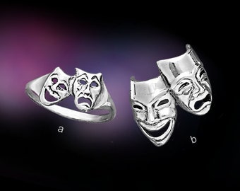 925 Massiver Silber COMEDY and TRAGEDY Maskenring/Theaterkomödie und Tragödie Ring/Silber Smile Now Cry Later Maskenring/Oxidierter Ring