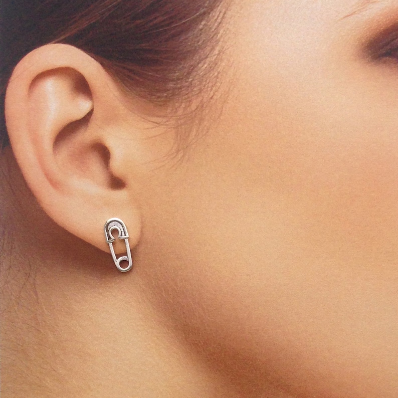 925 Solid Sterling Silver SAFETY PIN Earringsstud Etsy