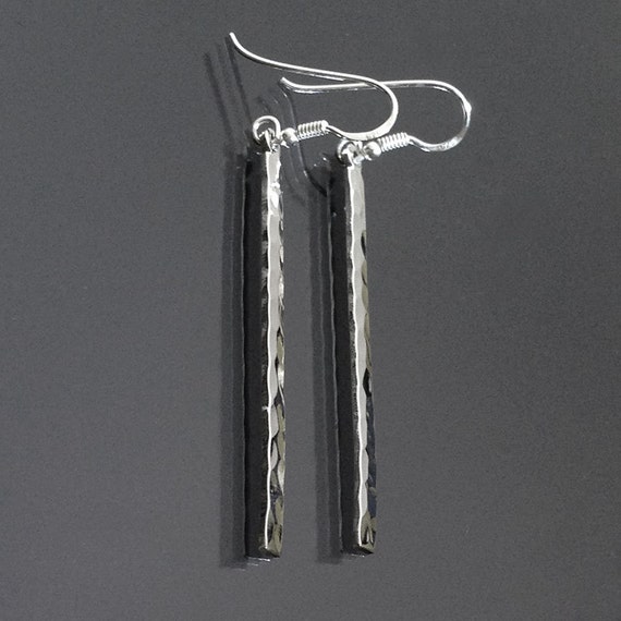 925 Solid Sterling Silver Hammered Stick Earrings-hammered