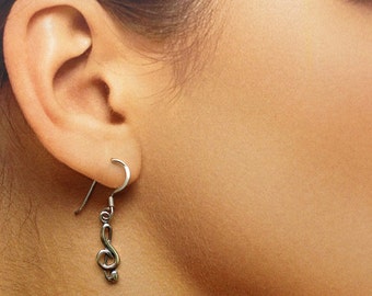 925 Solid Sterling Silver MUSIC NOTE Earrings / Treble Clef Earrings / Music Lover Jewelry/ Dangle/ Hook Earrings
