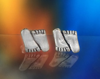 925 Solid Sterling Silver FOOTPRINTS Stud Earrings/ Baby Soles Earrings/ Baby Feet Earrings- Small- Oxidized- Studs