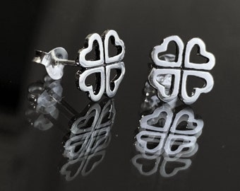 925 Solid Sterling Silver CLOVER Earrings- Small- Oxidized- Studs