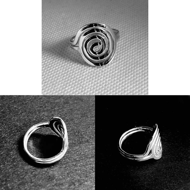 925 Solid Silver SWIRL Ring/Swirl Silver Ring/Small SPIRAL Silver Ring/ 925 Sterling Silver Ring/ Oxidized C