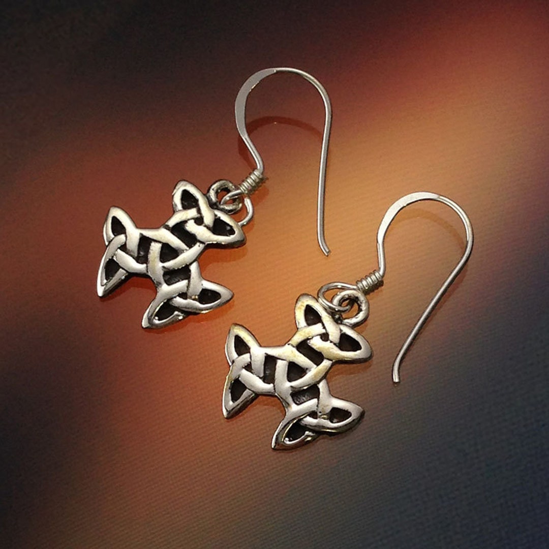 925 Solid Sterling Silver CELTIC KNOT TRIQUETRA Earrings /hook/dangling ...