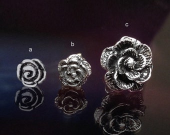 925 Solid Sterling Silver ROSE Stud Earrings/Stud Earrings/Oxidized/One Pair