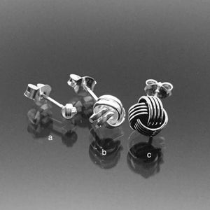 925 Solid Sterling Silver TRIPLE LOVE KNOT Earrings- Small-Knot Ball Stud Earrings-Oxidized-Pair