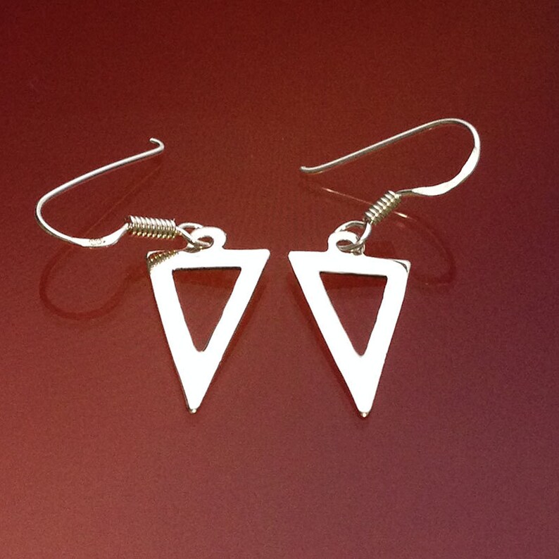 925 Solid Sterling Silver Triangle Earrings HookDanglingPolishedTri-angle Earrings