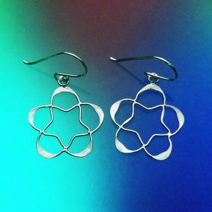 925 Solid Sterling Silver FLORAL STAR  Earrings/Dangling/Hook/Polished/Floral Earrings/Flower Earrings