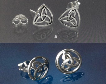 Sterling Silver TRIQUETRA CELTIC KNOT Earrings/Triquera in Pyramid(A)/Triquera in Circle(B)-Studs-Triqueta Earrings-Trinity Knot Earrings