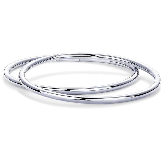 Sterling Silver Bangle Bracelet • 925 High Polish Stackable Bangle • 2mm 2.5mm 3mm 4mm • Minimalist Unisex - Round Tube Slip On, High Polish