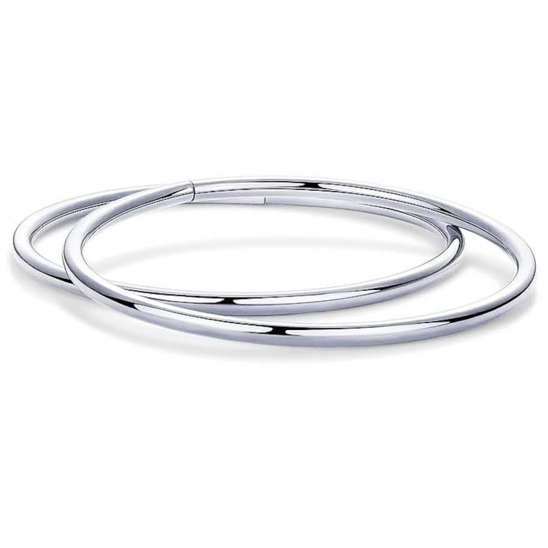 Bracciale rigido in argento Sterling • Bracciale rigido impilabile in argento Sterling 925 lucido • 2 mm 2,5 mm 3 mm 4 mm • Unisex minimalista - Tubo rotondo slip-on, lucido immagine 1