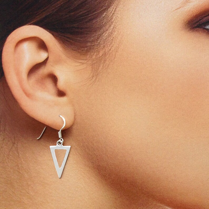 925 Solid Sterling Silver Triangle Earrings HookDanglingPolishedTri-angle Earrings