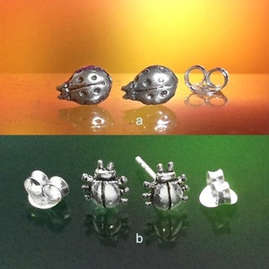925 Solid Sterling Silver LADYBUG / ONZELIEVEHEERSBEESTJE Oorbellen / Natuur Sieraden / Animal Sieraden- midden- Oxidized- Studs