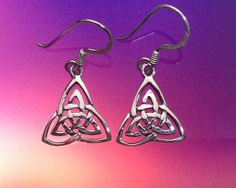 925 Solid Sterling Silver CELTIC KNOT TRIQUETRA Earrings /Hook/Dangling/Polished/Triqueta Earrings/Trinity Knot Earrings