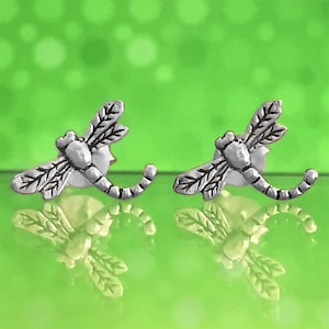 925 Massive Sterling Silber LIBELLE #1 Ohrringe / Libelle Ohrringe / Naturschmuck / Tierschmuck - Klein - Oxidiert - Ohrstecker