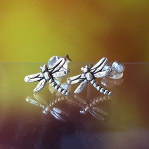 925 Solid Sterling Silver DRAGONFLY / LIBELLE #4 Earrings/ Nature Jewelry/ Animal Jewelry - Small- Oxidized- Studs
